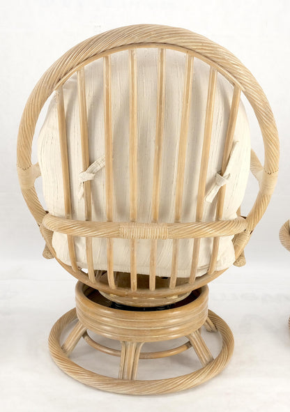 EstablishedLines Set of Three Rocking Twisted Rattan Reed Oval Back Arm Lounge Chairs c1970s MINT
