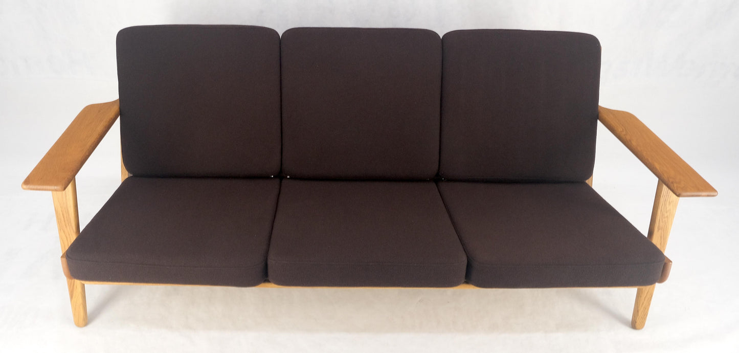 EstablishedLines Solid Oak Frame Brown Upholstery MCM Style 3 Seat Sofa Clean!