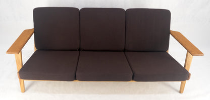 EstablishedLines Solid Oak Frame Brown Upholstery MCM Style 3 Seat Sofa Clean!