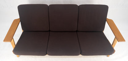 EstablishedLines Solid Oak Frame Brown Upholstery MCM Style 3 Seat Sofa Clean!