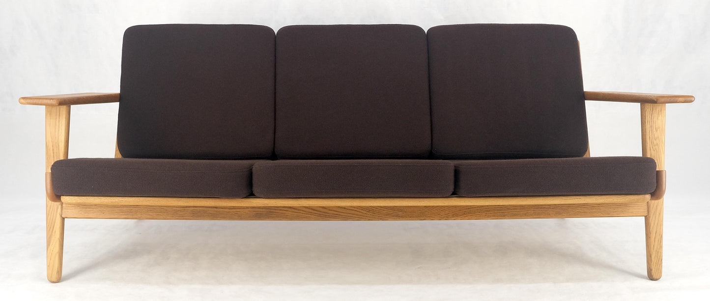EstablishedLines Solid Oak Frame Brown Upholstery MCM Style 3 Seat Sofa Clean!