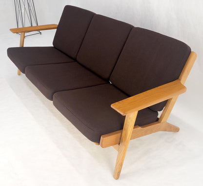 EstablishedLines Solid Oak Frame Brown Upholstery MCM Style 3 Seat Sofa Clean!