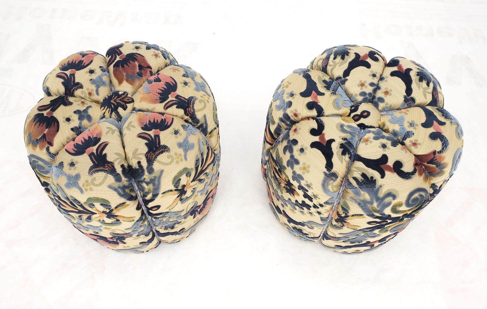 EstablishedLines Pair of Floral Upholstery Custom Studio Made Ottomans Poufs Benches Stool MINT!
