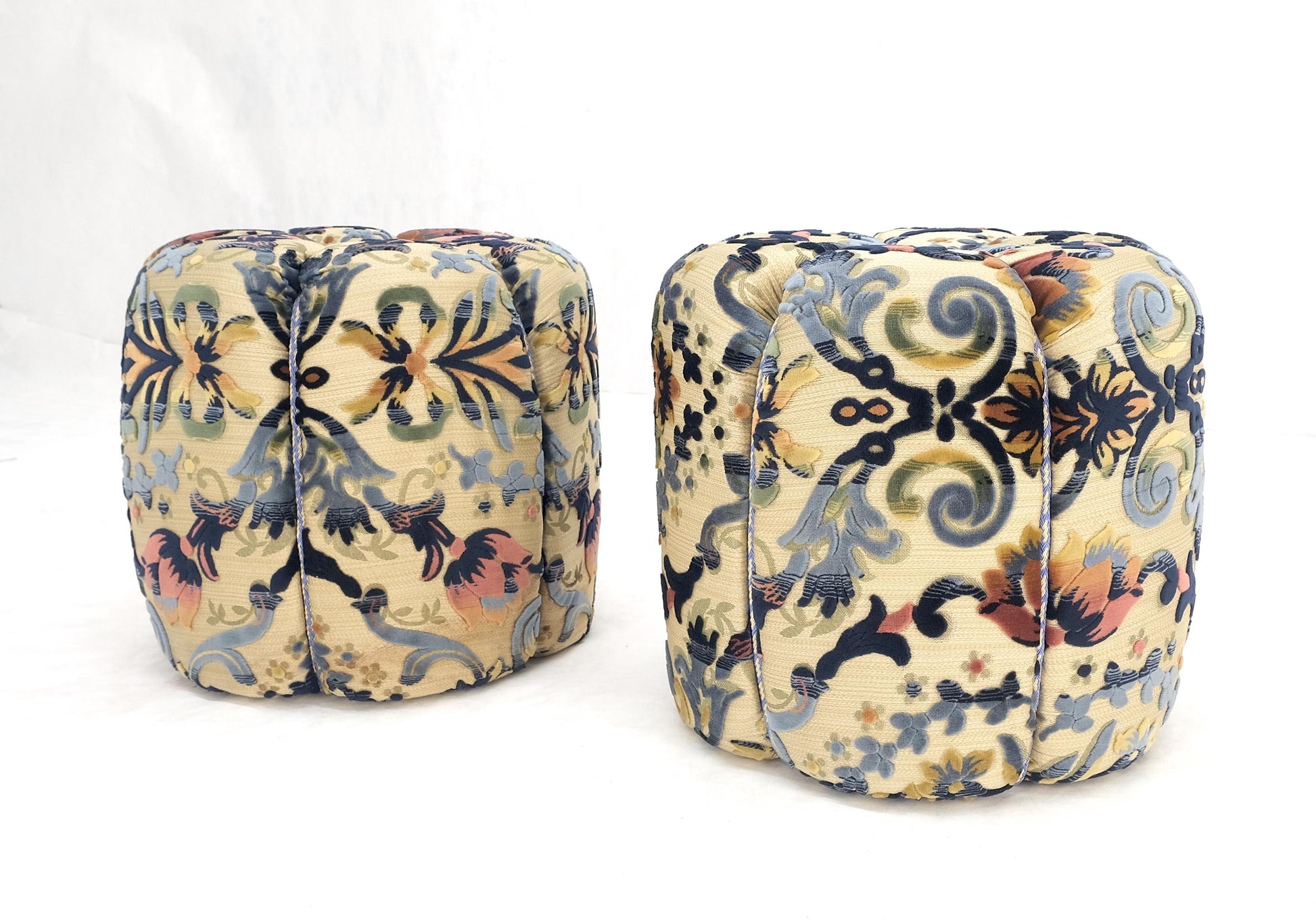 EstablishedLines Pair of Floral Upholstery Custom Studio Made Ottomans Poufs Benches Stool MINT!