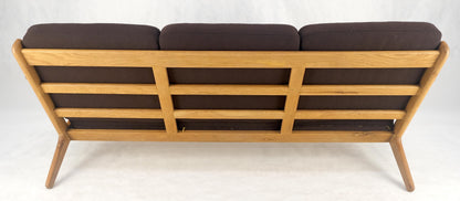EstablishedLines Solid Oak Frame Brown Upholstery MCM Style 3 Seat Sofa Clean!