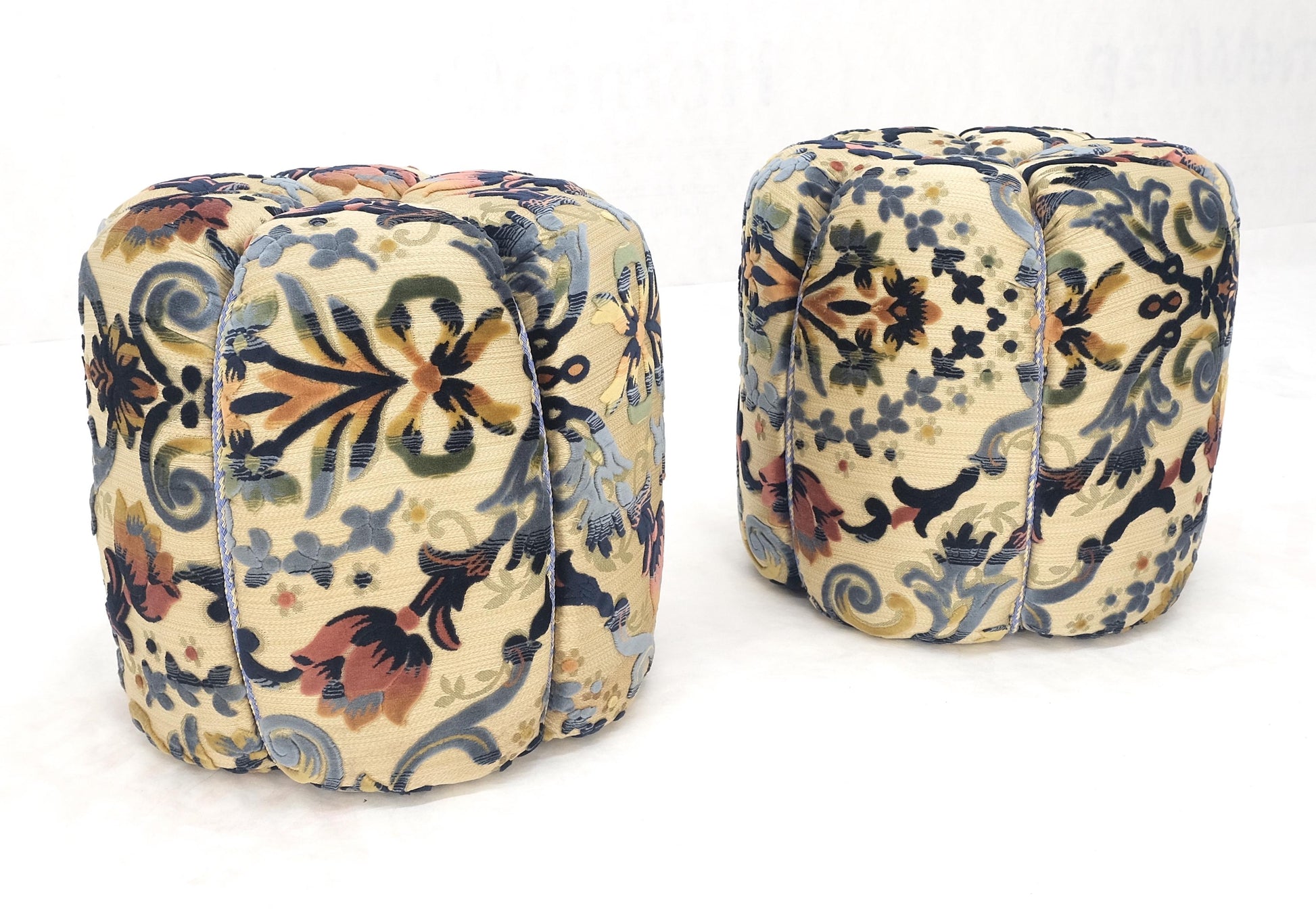 EstablishedLines Pair of Floral Upholstery Custom Studio Made Ottomans Poufs Benches Stool MINT!
