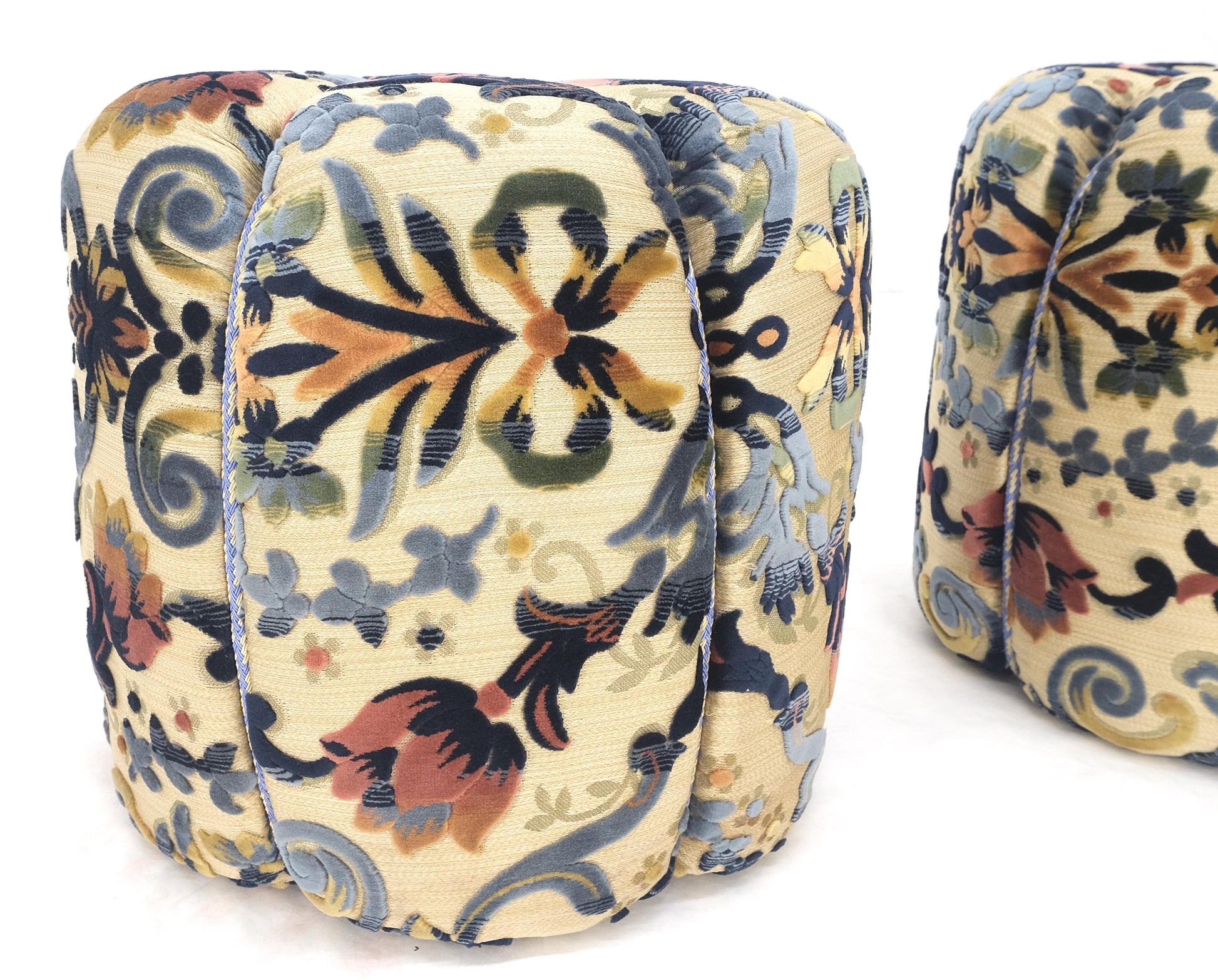 EstablishedLines Pair of Floral Upholstery Custom Studio Made Ottomans Poufs Benches Stool MINT!