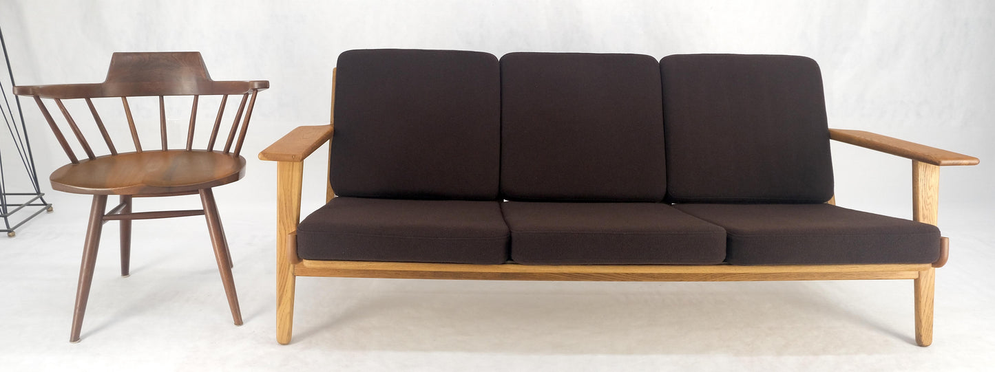 EstablishedLines Solid Oak Frame Brown Upholstery MCM Style 3 Seat Sofa Clean!