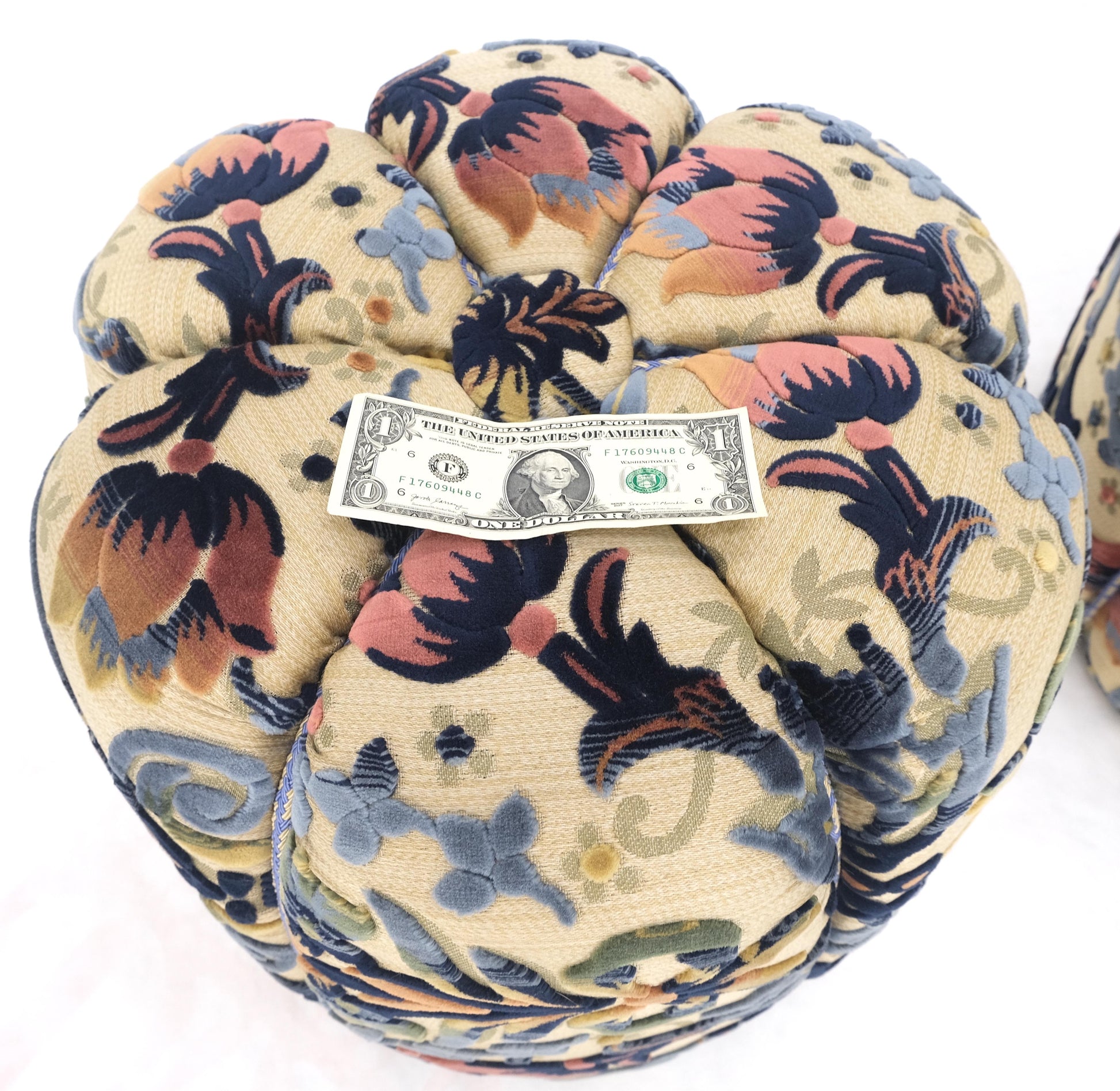 EstablishedLines Pair of Floral Upholstery Custom Studio Made Ottomans Poufs Benches Stool MINT!