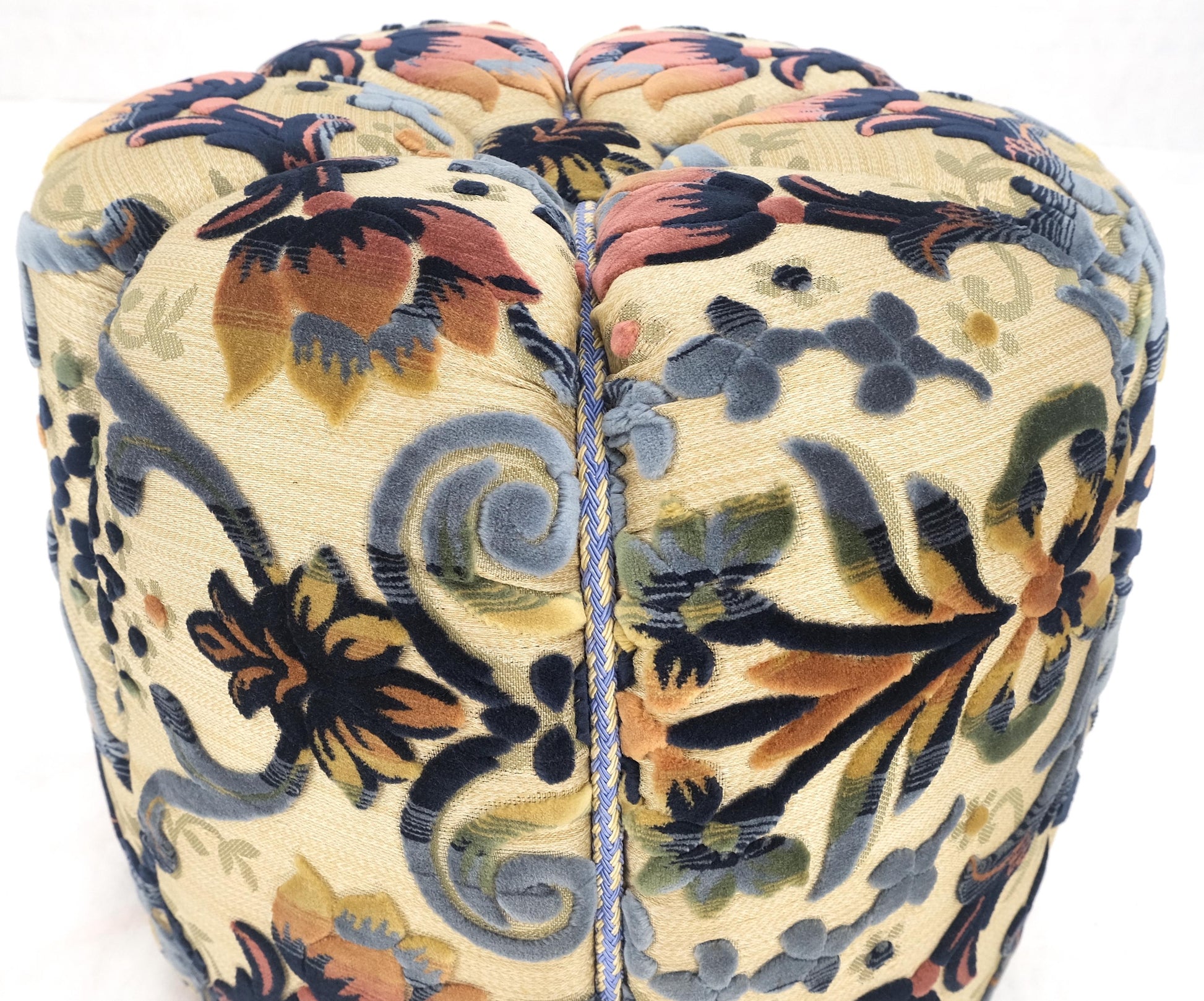 EstablishedLines Pair of Floral Upholstery Custom Studio Made Ottomans Poufs Benches Stool MINT!