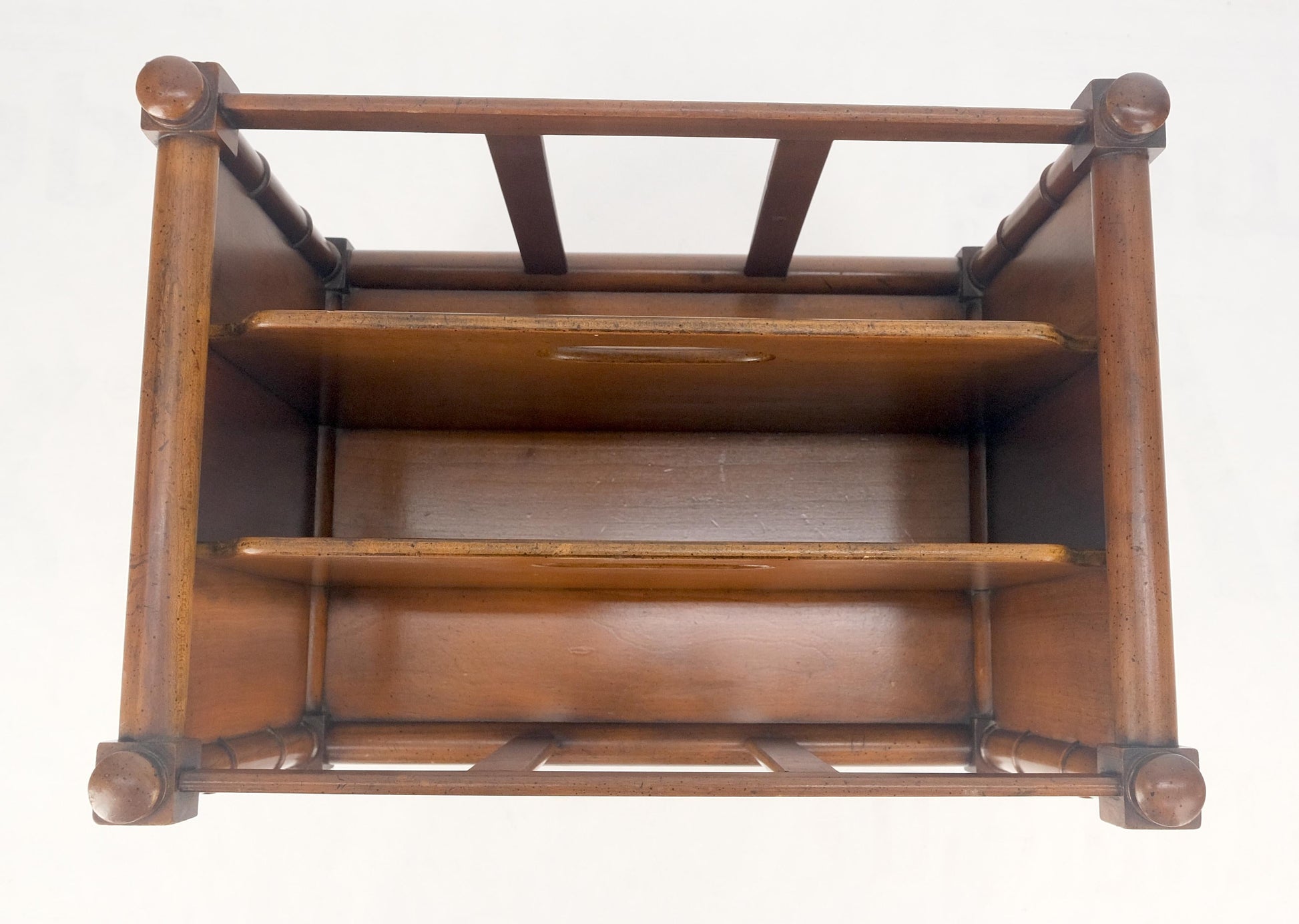 Faux Turned Wood Bamboo Canterbury Magazine Rack on Brass Casters Clean!