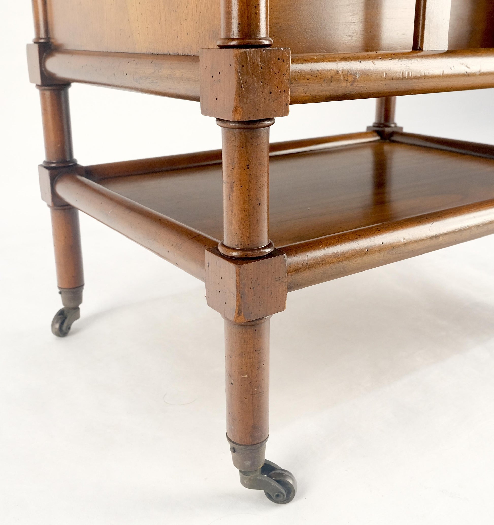 Faux Turned Wood Bamboo Canterbury Magazine Rack on Brass Casters Clean!