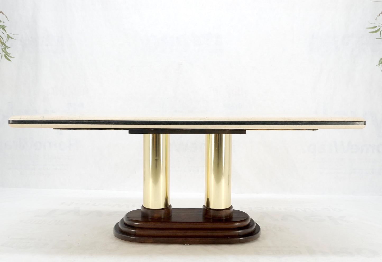 EstablishedLines Rounded Edge Marble Top Single Brass Pedestal Base Dining Conference Table Mint!
