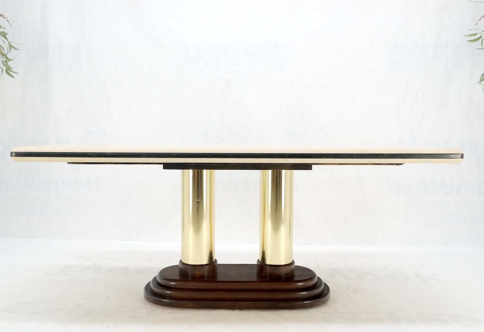 EstablishedLines Rounded Edge Marble Top Single Brass Pedestal Base Dining Conference Table Mint!