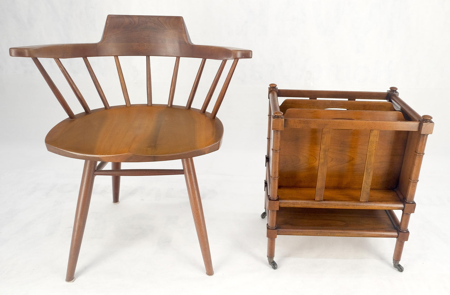Faux Turned Wood Bamboo Canterbury Magazine Rack on Brass Casters Clean!