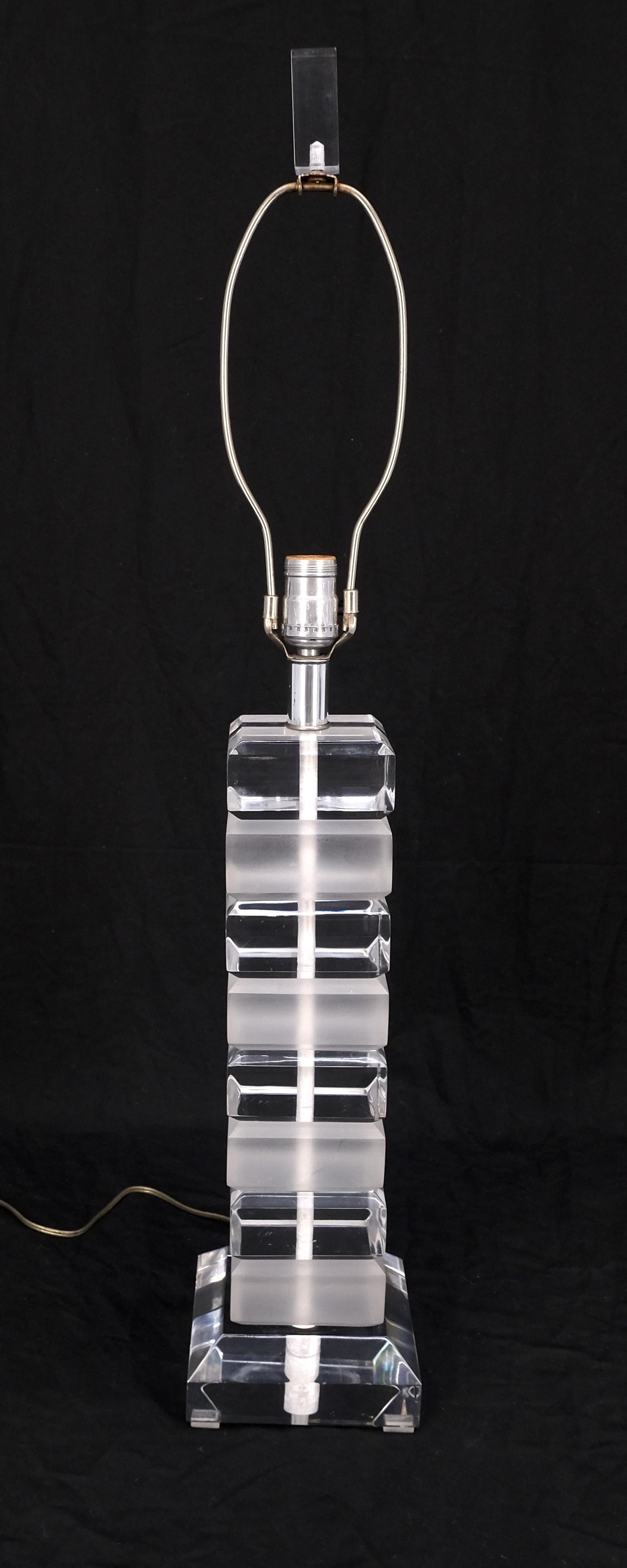 EstablishedLines Mid Century Modern c1970s Clear & Frosted Stacked Lucite Blocks Base Table Lamp
