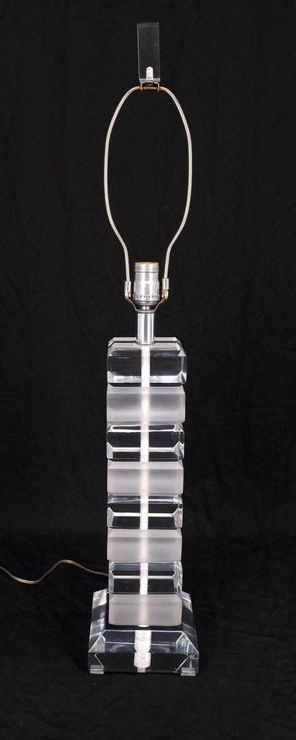 EstablishedLines Mid Century Modern c1970s Clear & Frosted Stacked Lucite Blocks Base Table Lamp