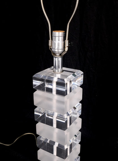 EstablishedLines Mid Century Modern c1970s Clear & Frosted Stacked Lucite Blocks Base Table Lamp
