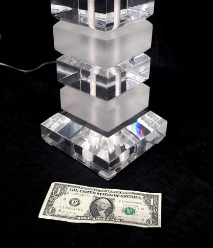 EstablishedLines Mid Century Modern c1970s Clear & Frosted Stacked Lucite Blocks Base Table Lamp