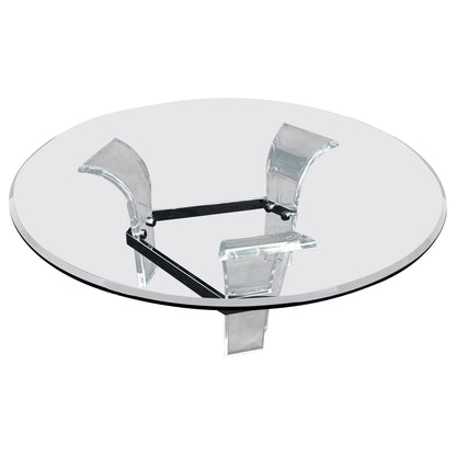 EstablishedLines Mid Century Modern Lucite Base 40" Glass Top Round Coffee Table MINT!
