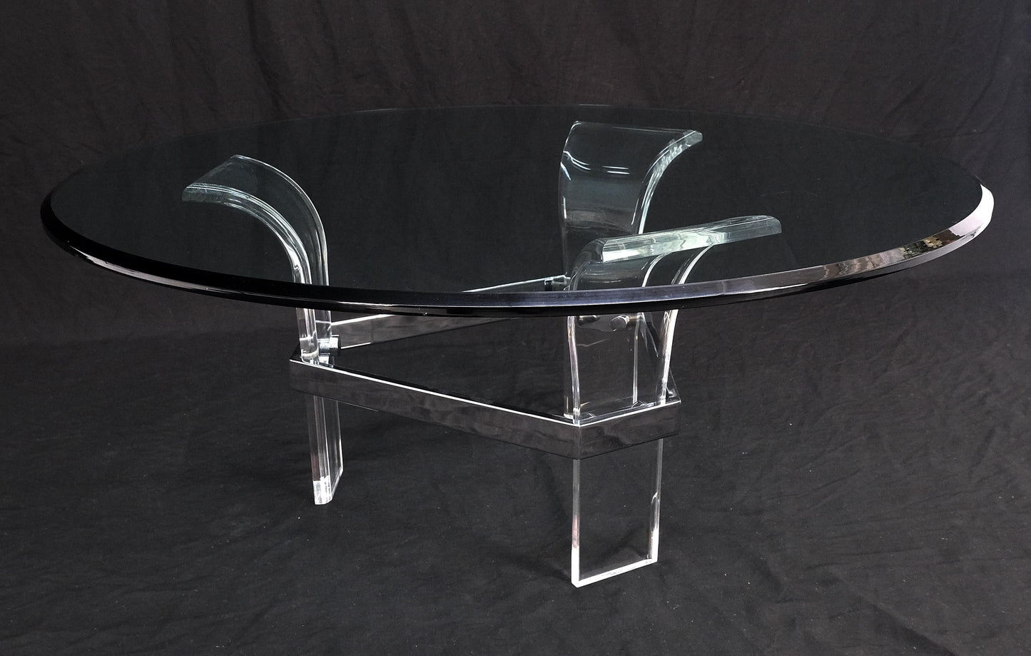 EstablishedLines Mid Century Modern Lucite Base 40" Glass Top Round Coffee Table MINT!