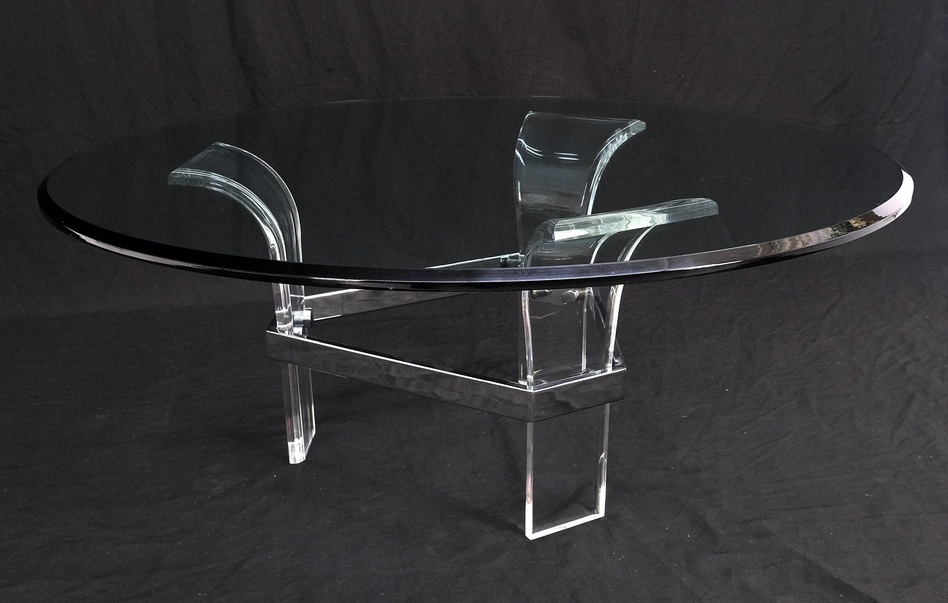 EstablishedLines Mid Century Modern Lucite Base 40" Glass Top Round Coffee Table MINT!