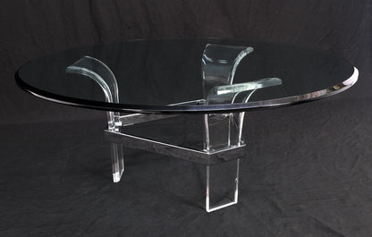 EstablishedLines Mid Century Modern Lucite Base 40" Glass Top Round Coffee Table MINT!
