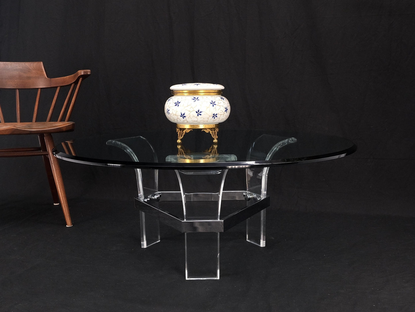 EstablishedLines Mid Century Modern Lucite Base 40" Glass Top Round Coffee Table MINT!