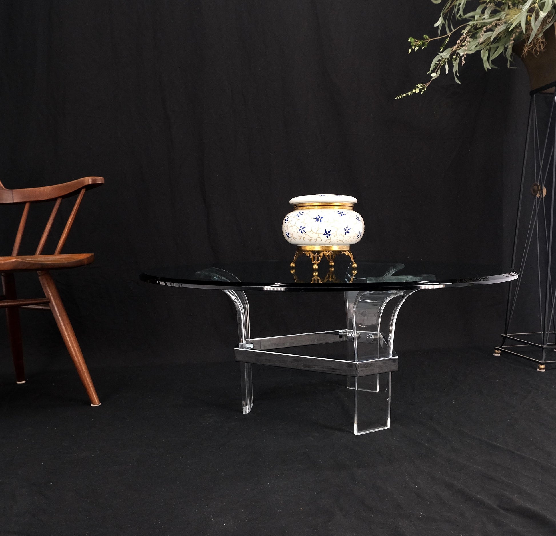 EstablishedLines Mid Century Modern Lucite Base 40" Glass Top Round Coffee Table MINT!