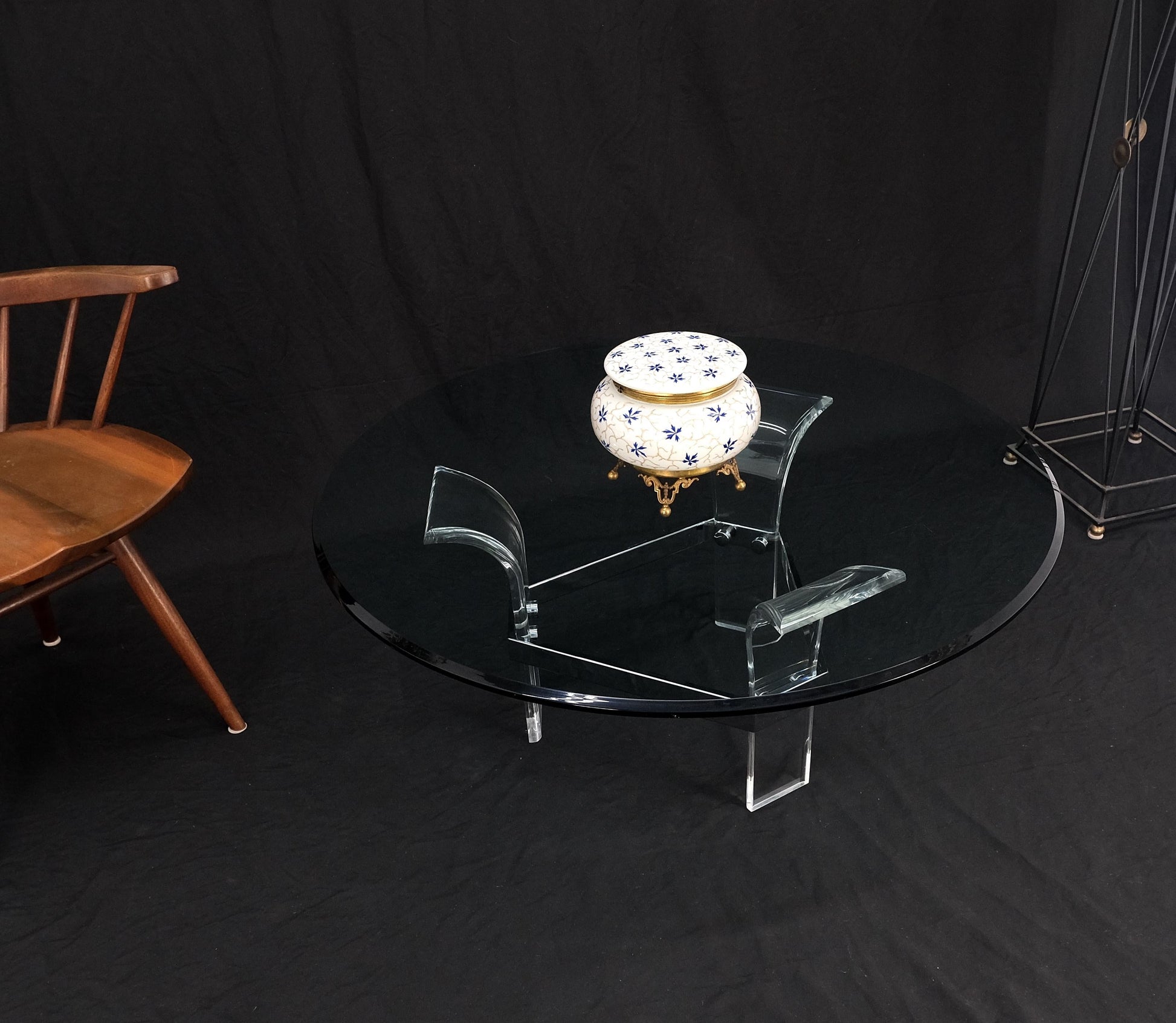 EstablishedLines Mid Century Modern Lucite Base 40" Glass Top Round Coffee Table MINT!