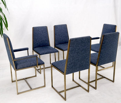 EstablishedLines Set 6 Nice Bronze Satin Finish Blue Upholstery Dining Side Arm Chairs Armchairs