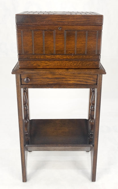Antique c1920s Art Deco Solid Oak Humidor on Stand w/ Built in Swivel Ashtray