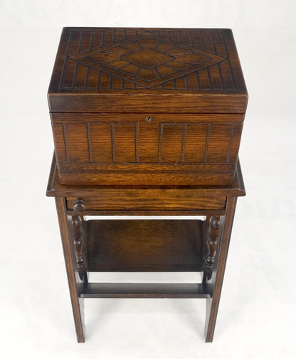 Antique c1920s Art Deco Solid Oak Humidor on Stand w/ Built in Swivel Ashtray