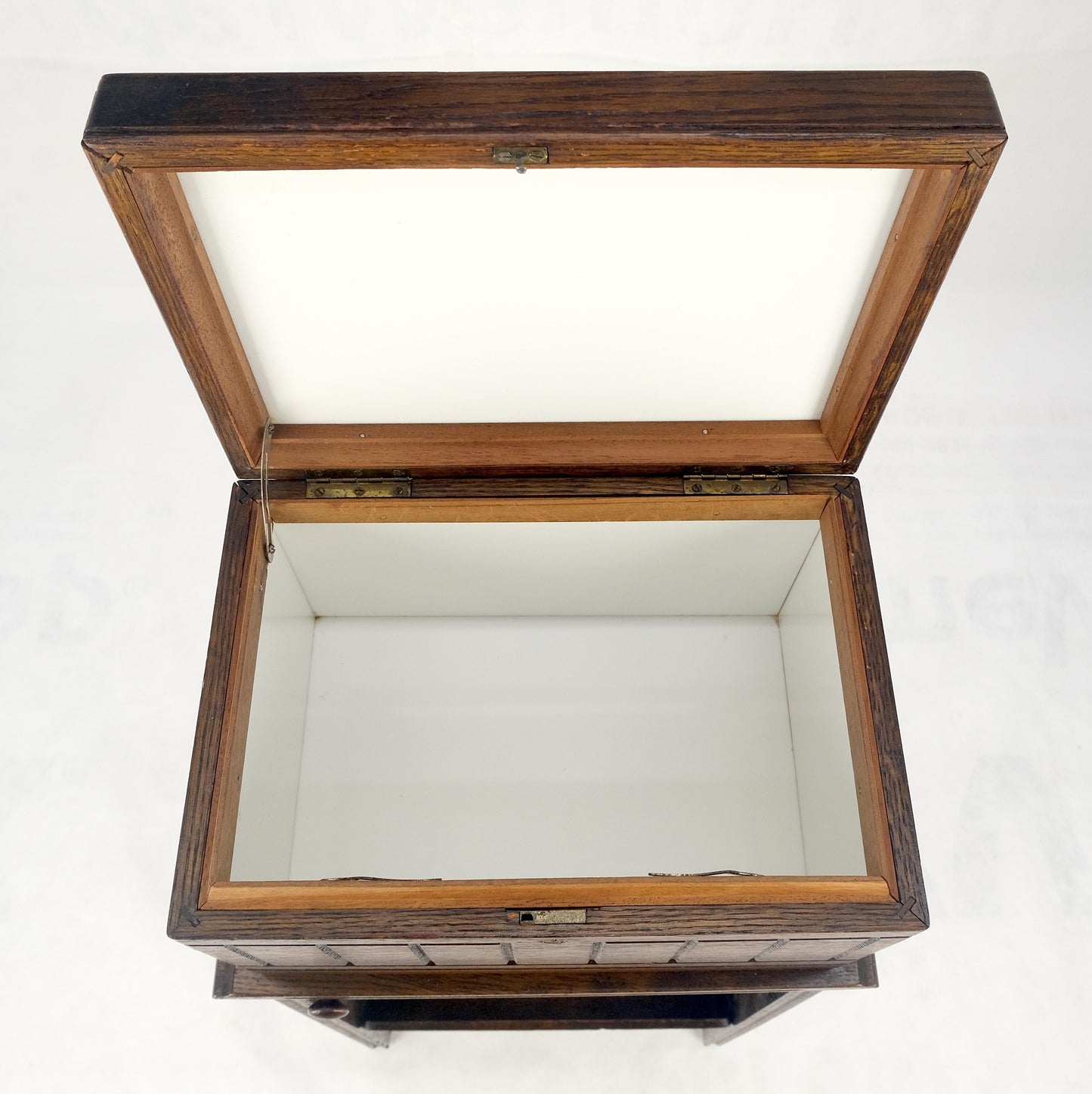 Antique c1920s Art Deco Solid Oak Humidor on Stand w/ Built in Swivel Ashtray