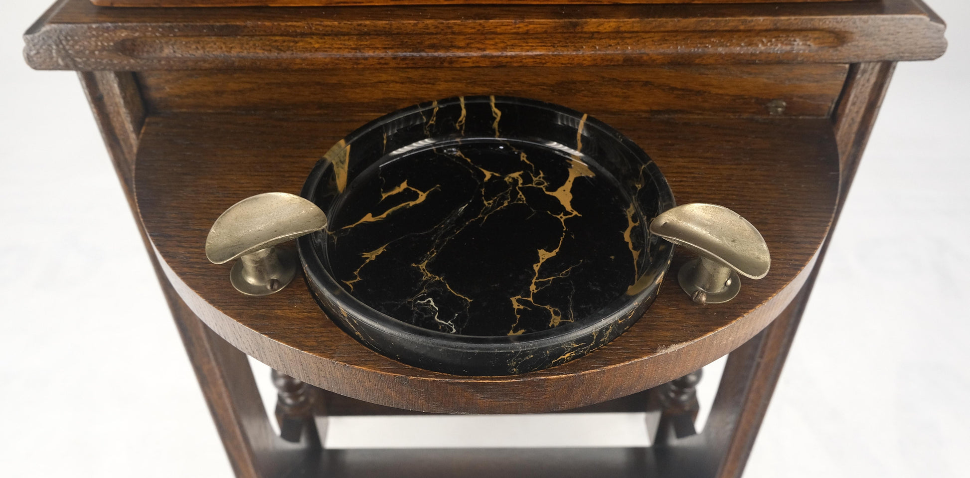 Antique c1920s Art Deco Solid Oak Humidor on Stand w/ Built in Swivel Ashtray