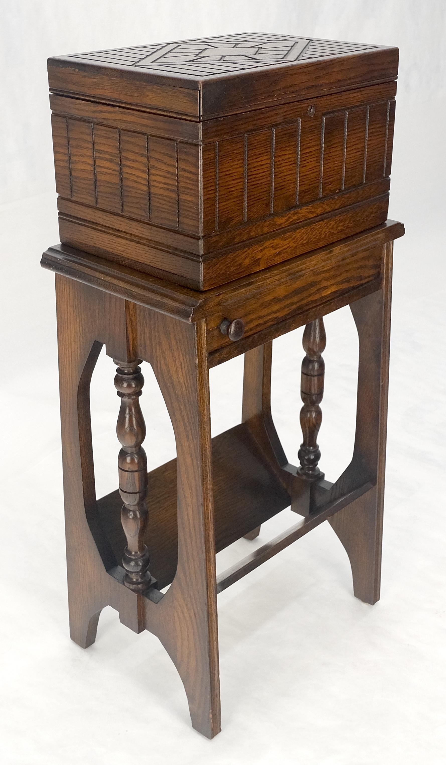 Antique c1920s Art Deco Solid Oak Humidor on Stand w/ Built in Swivel Ashtray