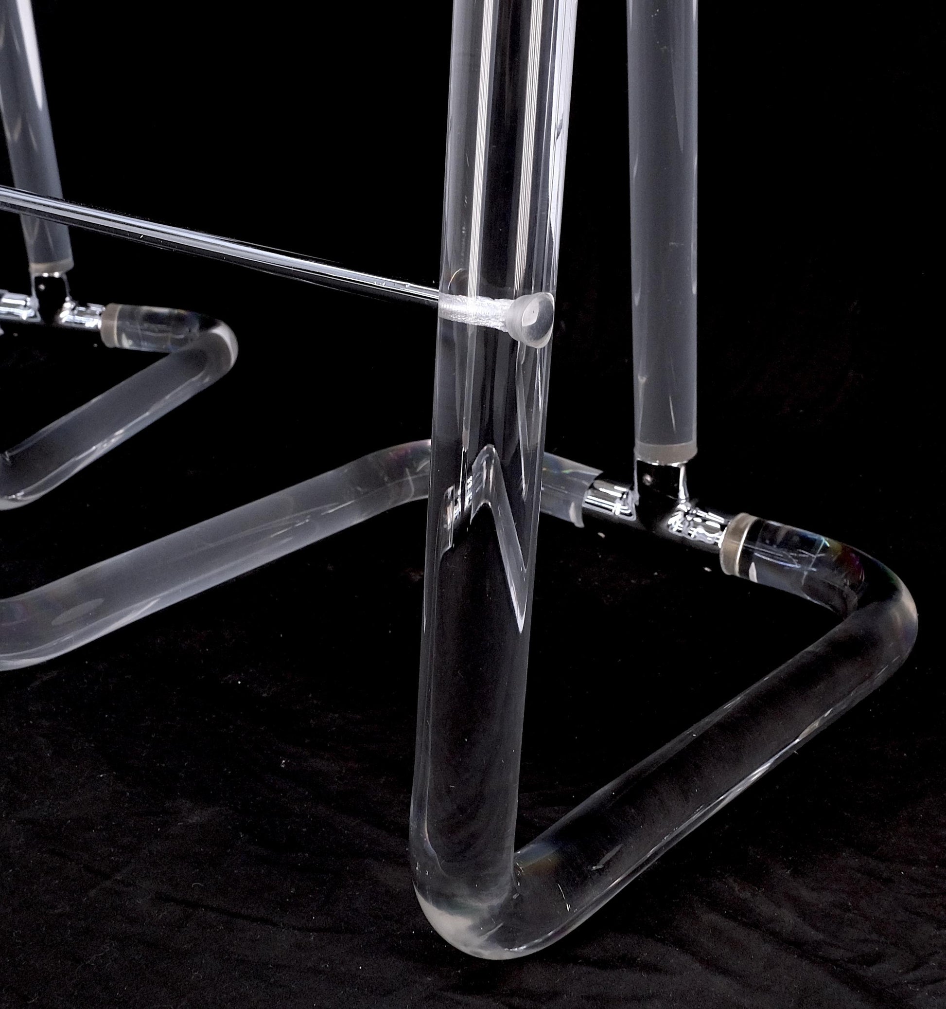 EstablishedLines Pair Bent Lucite 1970s New Alcantera Upholstery Swivel Barstool Chairs Chairs