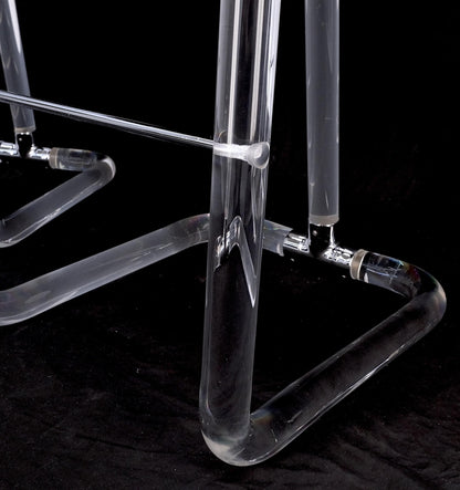 EstablishedLines Pair Bent Lucite 1970s New Alcantera Upholstery Swivel Barstool Chairs Chairs