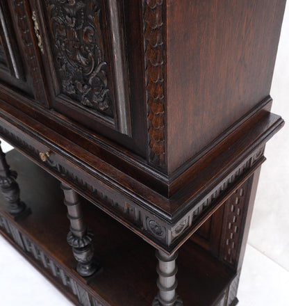 EstablishedLines Carved Oak Jacobean Style 3 Doors Drawers Server Credenza Cabinet Cupboard Mint