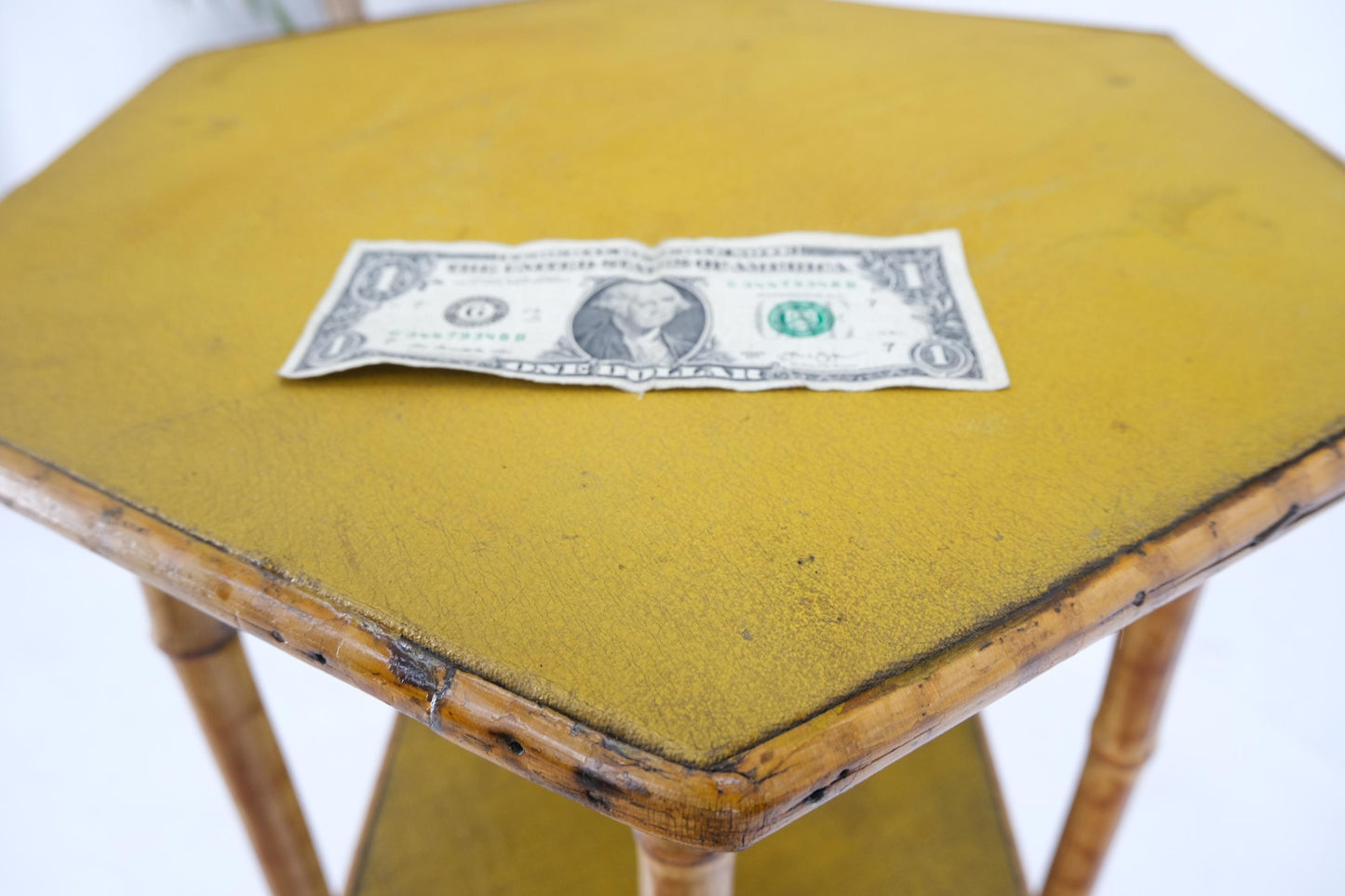 EstablishedLines 3 Tier Grass Cloth Hexagon Burnt Bamboo Antique Pedestal Candle Lamp Table Stand