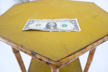 EstablishedLines 3 Tier Grass Cloth Hexagon Burnt Bamboo Antique Pedestal Candle Lamp Table Stand