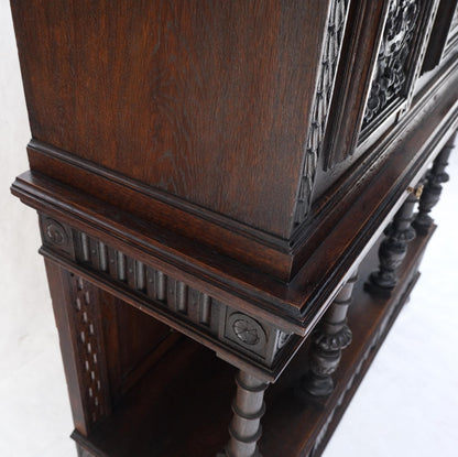 EstablishedLines Carved Oak Jacobean Style 3 Doors Drawers Server Credenza Cabinet Cupboard Mint