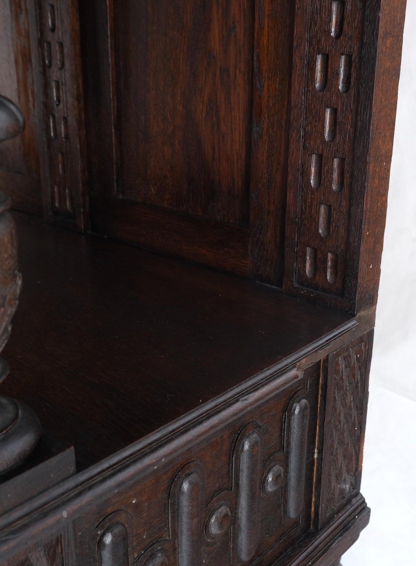 EstablishedLines Carved Oak Jacobean Style 3 Doors Drawers Server Credenza Cabinet Cupboard Mint