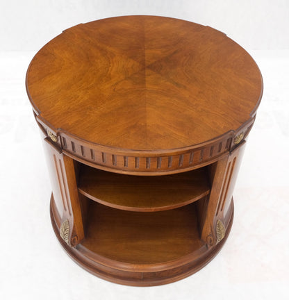EstablishedLines Henredon Burl Walnut Round Center Lamp Side Occasional Table Stand Shelves Mint!