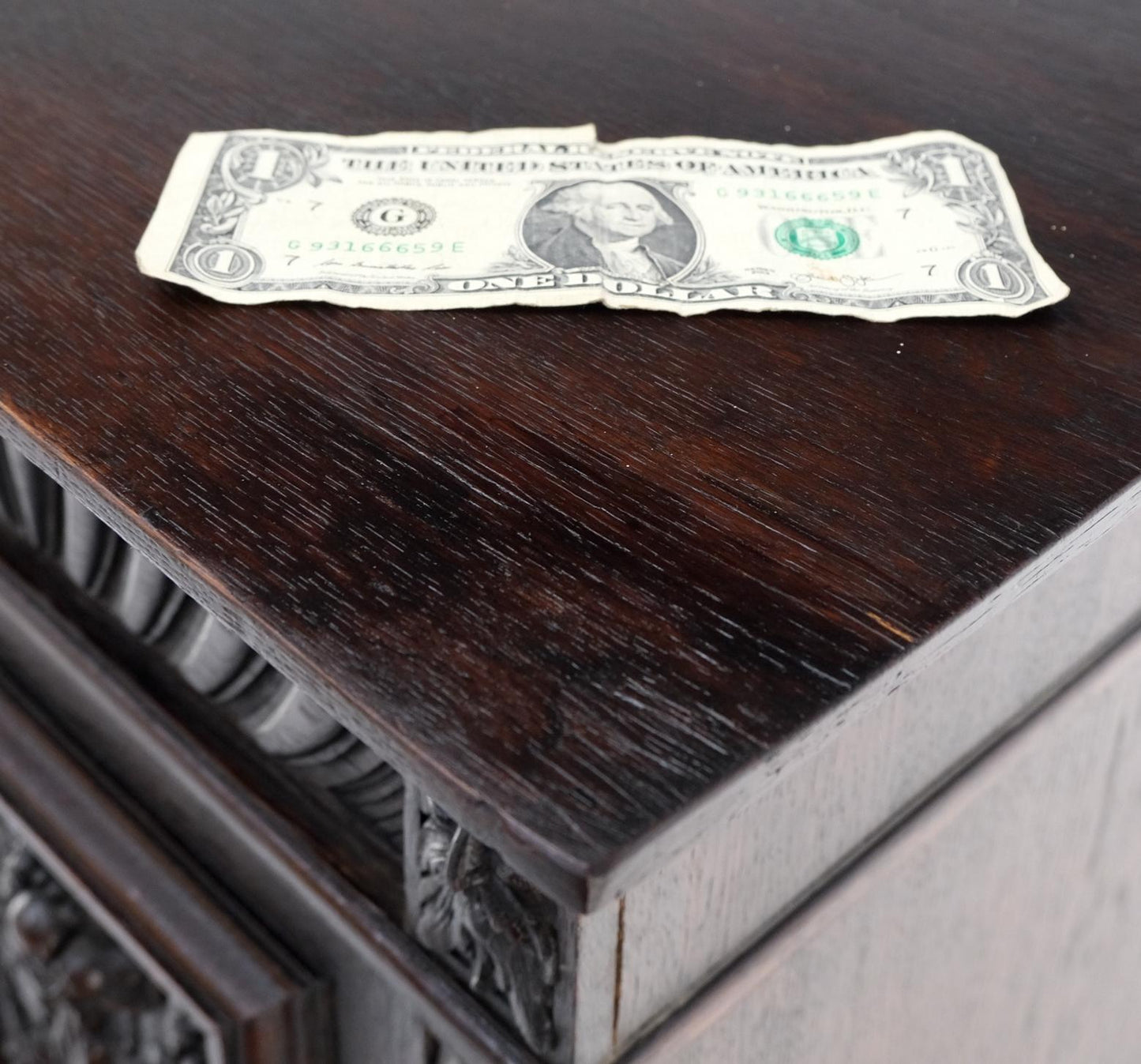 EstablishedLines Carved Oak Jacobean Style 3 Doors Drawers Server Credenza Cabinet Cupboard Mint