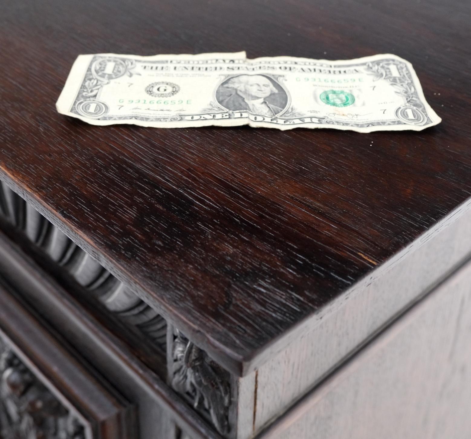 EstablishedLines Carved Oak Jacobean Style 3 Doors Drawers Server Credenza Cabinet Cupboard Mint