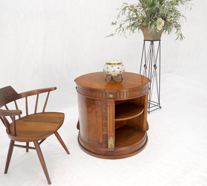 EstablishedLines Henredon Burl Walnut Round Center Lamp Side Occasional Table Stand Shelves Mint!