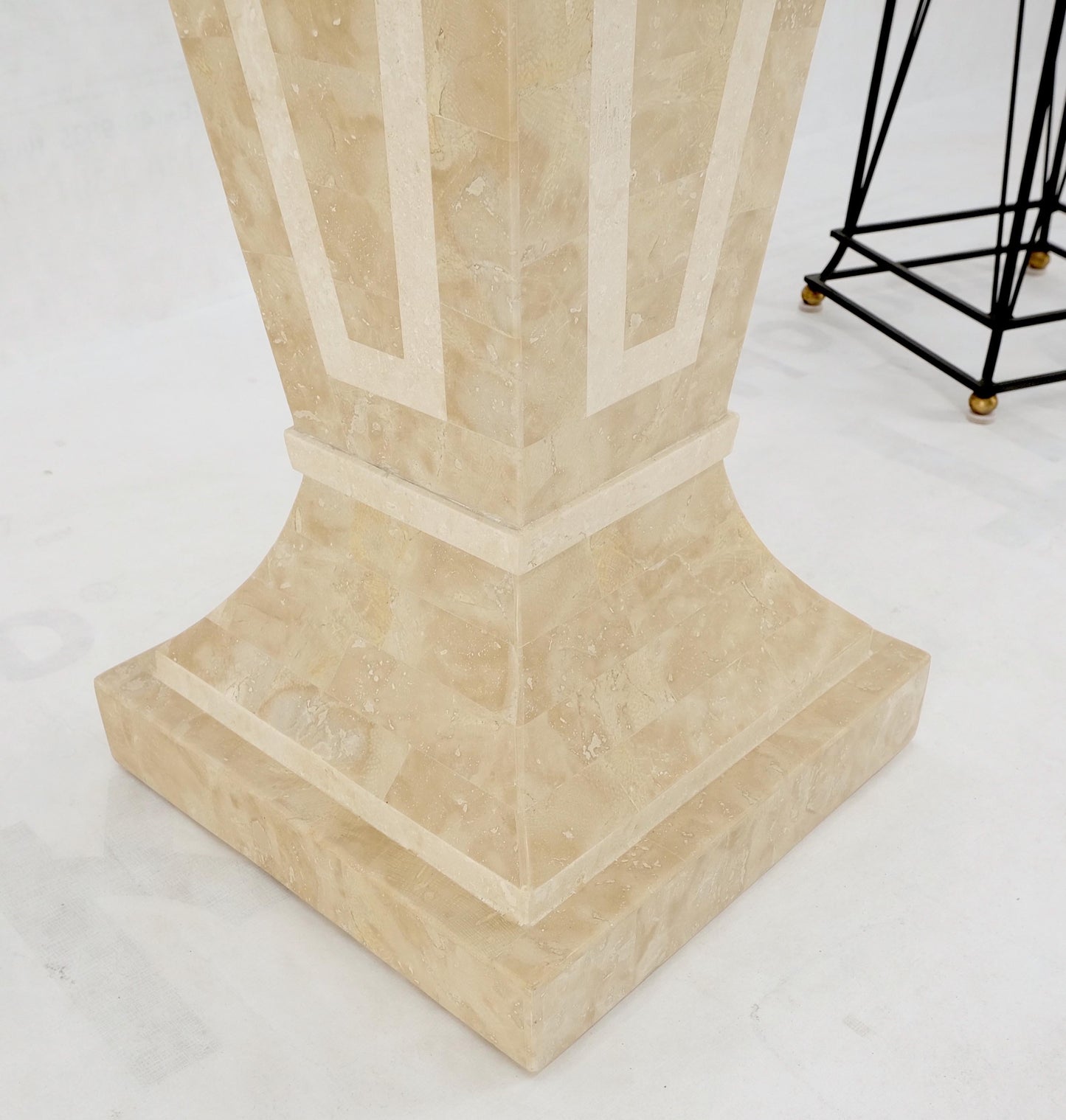 EstablishedLines Mid Century Tessellated Stone Inlay Square Tapered Shape Decorative Pedestal