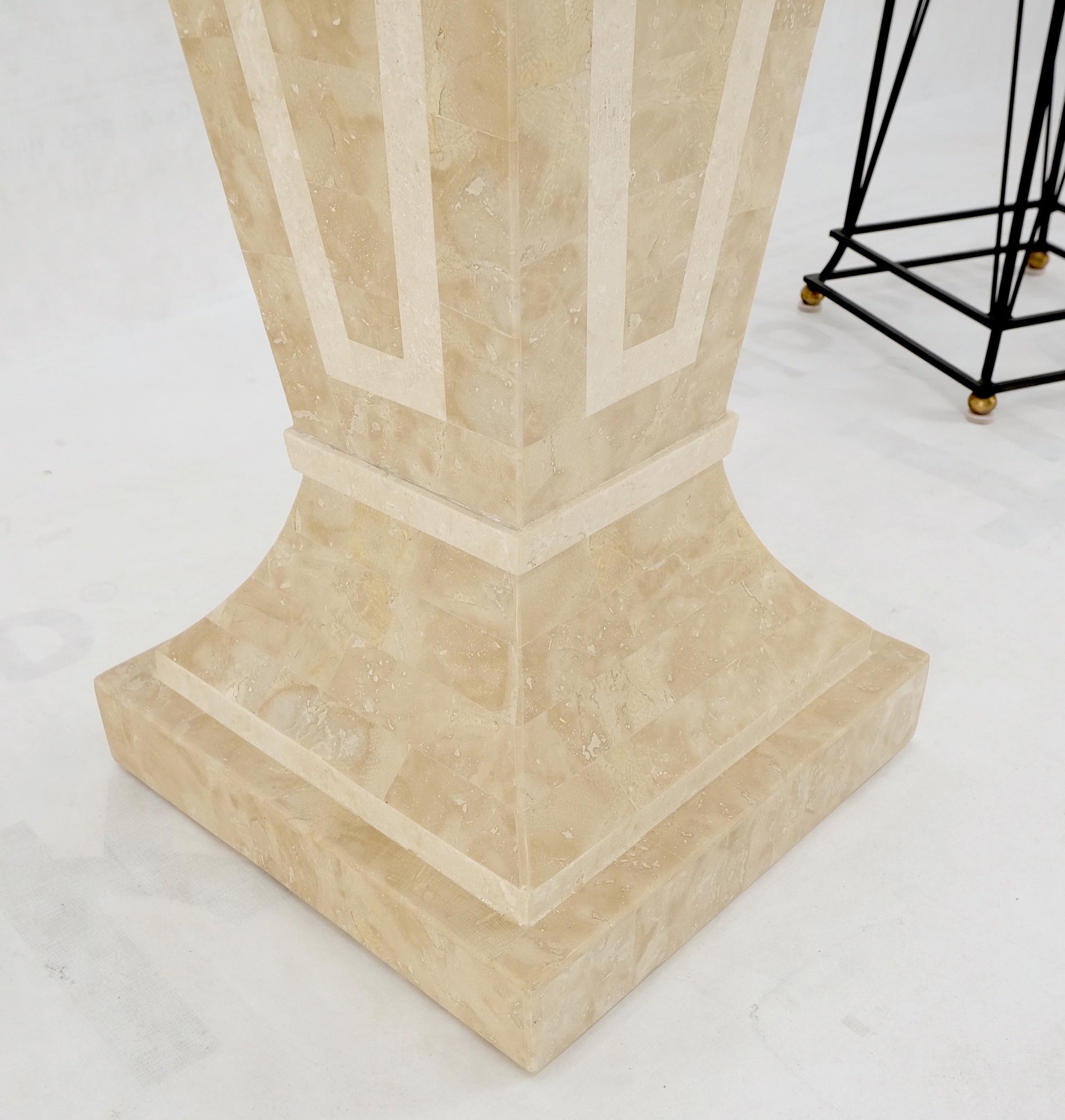 EstablishedLines Mid Century Tessellated Stone Inlay Square Tapered Shape Decorative Pedestal