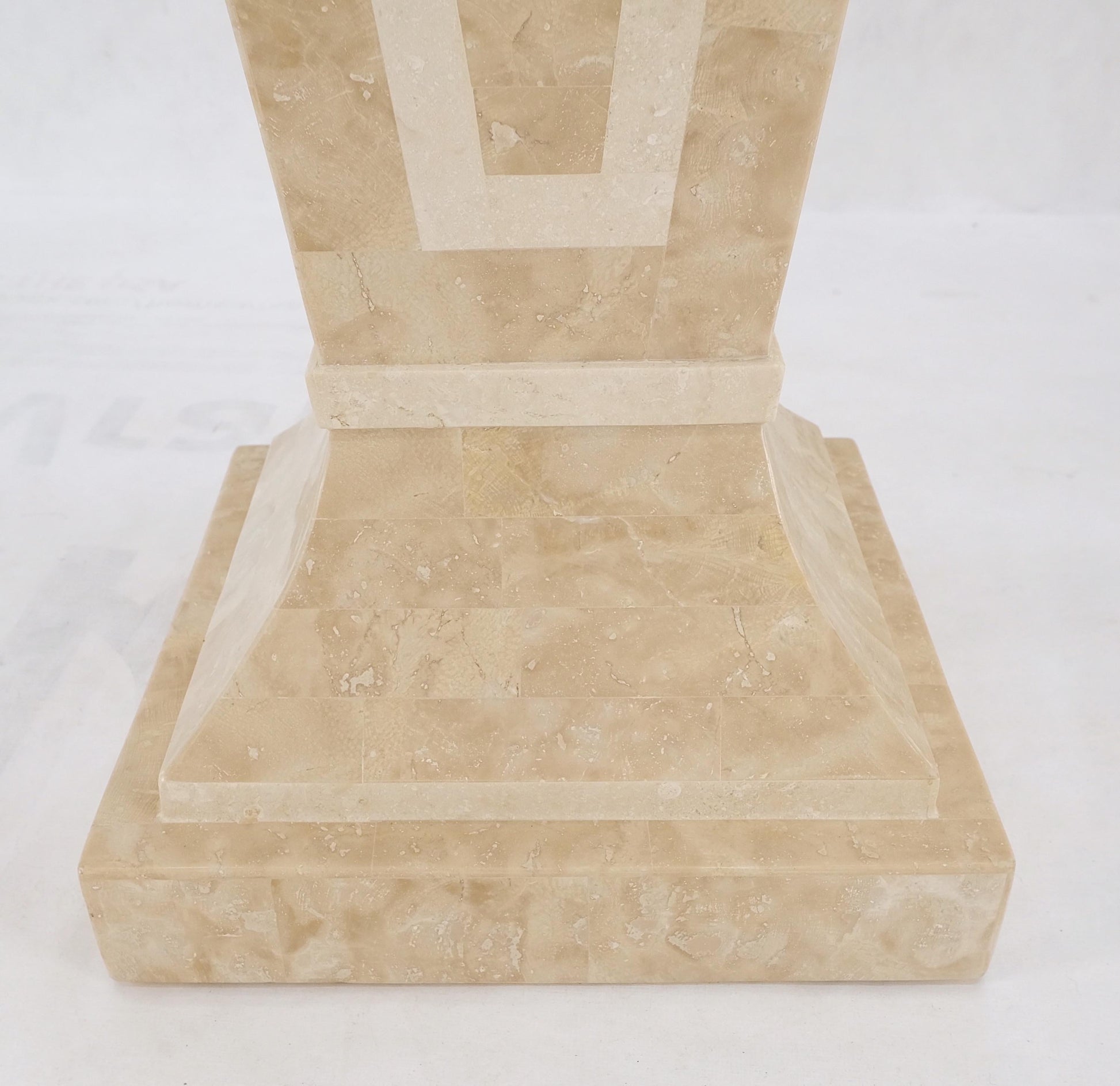EstablishedLines Mid Century Tessellated Stone Inlay Square Tapered Shape Decorative Pedestal